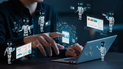 A visually compelling image depicting autonomous AI agents seamlessly integrated into daily routines, demonstrating productivity and efficiency.