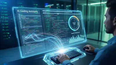 A conceptual image showing a developer collaborating with an AI coding assistant to achieve higher code quality and faster development cycles.