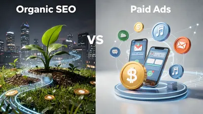 A detailed visual representation of Organic SEO vs Paid Ads highlighting their impact on improving website rankings.