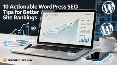 An engaging illustration of actionable WordPress SEO strategies for improving website rankings and driving traffic.