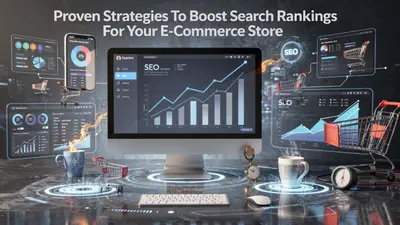 An engaging visual representation of SEO strategies helping an e-commerce store rank higher in search engine results.