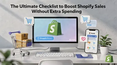 An engaging visual representation of a Shopify store growth checklist, featuring sales charts and ecommerce icons.