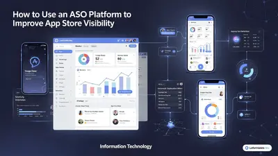 A visual overview of how an ASO platform helps optimize app listings and improve visibility across app stores.