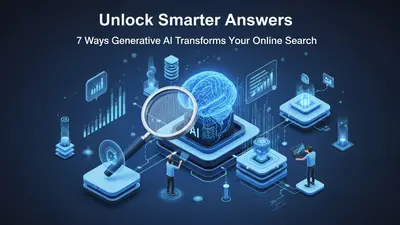 A concise and engaging description of ‘Unlock Smarter Answers 7 Ways Generative AI Transforms Your Online Search’ that summarizes its core idea in a visually compelling way.