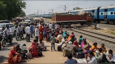 बदायूं में भीषण जाम: मलगांव फाटक पर फंसा ट्रक, दो घंटे ठप रही रेल सेवा, यात्रियों का हाल बेहाल