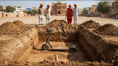 जोधपुर में अनोखा गुस्सा: 7 फीट गहरे गड्ढे में दफ़न की इलेक्ट्रिक स्कूटी!