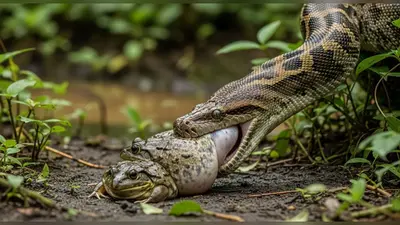अजगर ने निगले दो विशालकाय मेंढक, झट हो गई हालत खराब, पट करनी पड़ी उल्टी! वीडियो वायरल
