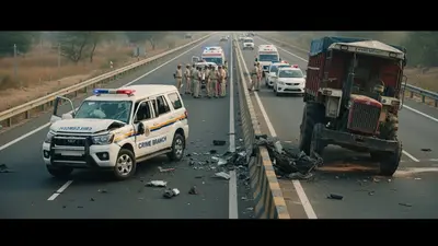 हमीरपुर: बुंदेलखंड एक्सप्रेस-वे पर भीषण हादसा, क्राइम ब्रांच की कार ट्रैक्टर ट्रॉली से टकराई, 2 पुलिसकर्मियों की मौत, 2 घायल