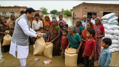 यूपी में बाढ़ पीड़ितों की मदद को ‘ग्राउंड ज़ीरो’ पर योगी के मंत्री: सीधे बांटा अनाज और ज़रूरी सामान