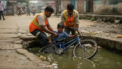 यूपी: खुले नाले में साइकिल सहित गिरा स्कूली छात्र, सफाईकर्मियों ने बचाई जान; सरकारी बैठकों और दावों पर सवाल