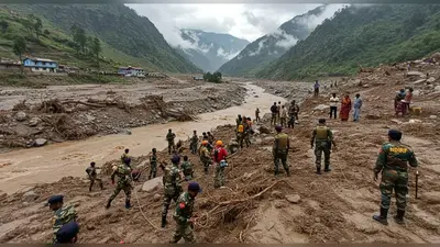 धराली त्रासदी: 5 की मौत, 100 से अधिक लापता; 11 जवानों का रेस्क्यू, केरल के 28 पर्यटकों का सुराग नहीं