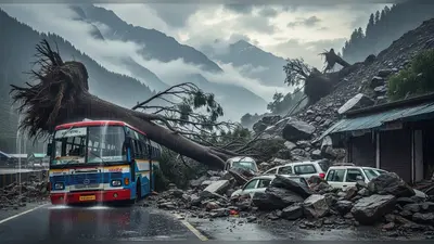 हिमाचल में कुदरत का कहर: किन्नर-कैलाश में दो श्रद्धालुओं की मौत, शिमला में चलती बस पर पेड़ गिरा, चार जिलों में स्कूल बंद