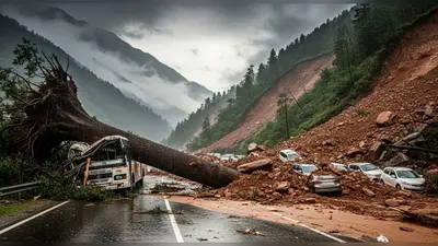 हिमाचल में बारिश-भूस्खलन का विकराल रूप: चलती बस पर पेड़ गिरने से हाहाकार, 4 जिलों में स्कूल बंद, चंडीगढ़-मनाली फोरलेन ठप; शिमला-कुल्लू में गाड़ियां दबीं