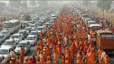प्रदीप मिश्रा की कांवड़ यात्रा से भोपाल-इंदौर हाईवे पर जाम:सीहोर में रात से हजारों वाहन फंसे; 2 लाख से ज्यादा श्रद्धालु पहुंचे