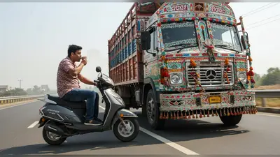 अजब शौक! ट्रक पर रखकर स्कूटी चलाते हुए चाय पीने का वायरल वीडियो, खतरे से खाली नहीं ये करतब