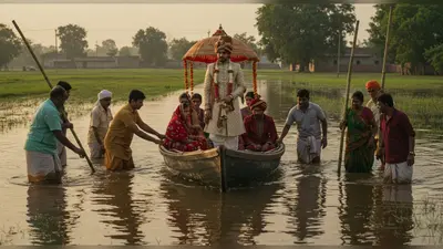 अजब बरात की गजब कहानी: यूपी में बाढ़ के बीच नाव से निकली दूल्हे की सवारी, ग्रामीणों ने दिखाई इंसानियत का रास्ता