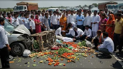शाहजहांपुर: बेकाबू कार ने सब्जी विक्रेता को कुचला, मौत; 6 घायल, हाईवे पर बवाल