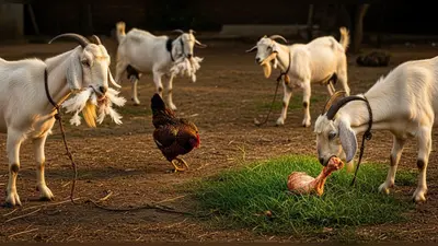 सावन खत्म होते ही बकरियों ने बदली अपनी फितरत, घास छोड़ मांस खाया, मुर्गे को भी नहीं छोड़ा!