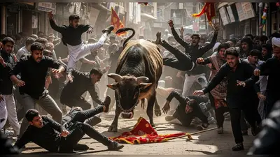 संभल में चेहल्लुम जुलूस के दौरान सांड ने मचाया कोहराम: बेकाबू जानवर के घुसने से मची भगदड़, कई लोग घायल
