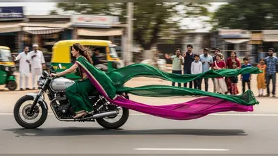 साड़ी पहन महिला ने बाइक पर दिखाई ऐसी रफ्तार, देख उड़ गए सबके होश!