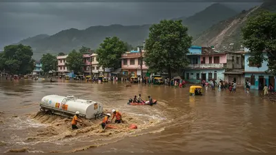 राजस्थान में बाढ़ का कहर, सवाई माधोपुर में जलभराव; गुजरात में दूध का टैंकर बहा, 13 बचाए गए; जम्मू-कश्मीर में स्कूल पर भूस्खलन, इमारत ध्वस्त
