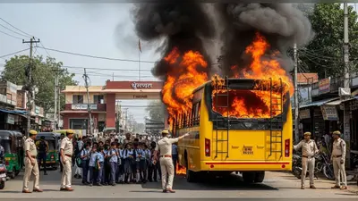 मेरठ: सेंट पैट्रिक्स स्कूल बस में लगी भयानक आग, परतापुर थाने के सामने बड़ा हादसा, 18 बच्चे सुरक्षित