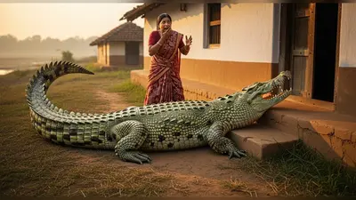 मिर्जापुर में घर के बाहर 7 फुट लंबा मगरमच्छ देख चीख पड़ी महिला, कड़ी मशक्कत के बाद सुरक्षित छोड़ा गया