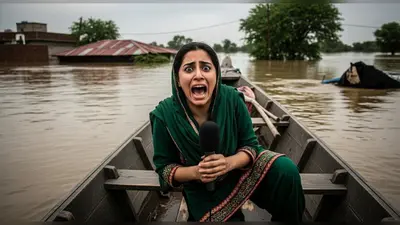 बाढ़ के बीच पाकिस्तानी रिपोर्टर की नाव हिली, डर के मारे चीख निकली और वीडियो हुआ वायरल