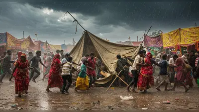 हाथरस के श्री दाऊजी महाराज मेला में आंधी-बारिश से टेंट गिरा, मची भगदड़, दो बच्चे घायल