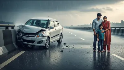 लखनऊ एक्सप्रेस-वे पर भारी बारिश बनी हादसे की वजह: डिवाइडर से टकराई कार, परिवार सुरक्षित
