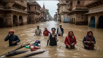मथुरा-वृंदावन में यमुना का तांडव: बांके बिहारी मंदिर मार्ग जलमग्न, अयोध्या नगर में मकान गिरा, लोग दहशत में!