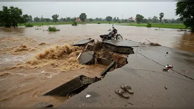 बरेली में बाढ़ का कहर: कटी सड़क से बाइक और चप्पलें मिलीं, पूर्व फौजी लापता, डूबने की आशंका