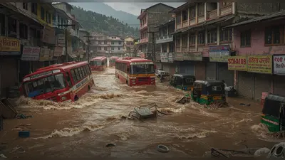 मंडी में प्रलयकारी बारिश: धर्मपुर बाजार और बस स्टैंड में 10 फीट तक पानी, सरकारी बसें और गाड़ियां बहीं