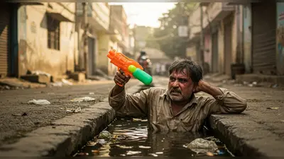 नशे में धुत होकर नाली में लेटा शख्स, खिलौने वाली बंदूक से ‘दुश्मनों’ पर करने लगा हमला, वीडियो वायरल!