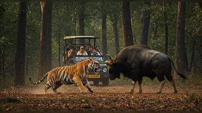 जंगल में खूनी संग्राम: पर्यटकों के सामने बाघ और विशाल गौर की भीषण भिड़ंत, वीडियो वायरल!