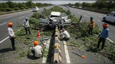 यूपी में रफ्तार का कहर: 140 की गति से आई कार ने 4 मजदूरों को कुचला, डिवाइडर पर काम करते हुए गई जान