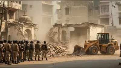 संभल में गरजा बुलडोजर: अवैध धार्मिक स्थल और बरात घर ध्वस्त, पूरा क्षेत्र छावनी में तब्दील