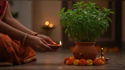 कार्तिक में तुलसी पर दीपक: जानें धार्मिक महत्व, नियम और अपार लाभ