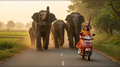 वायरल वीडियो: महिला की स्कूटी देख डर गए हाथियों के झुंड, लोगों की हंसी नहीं रुक रही!