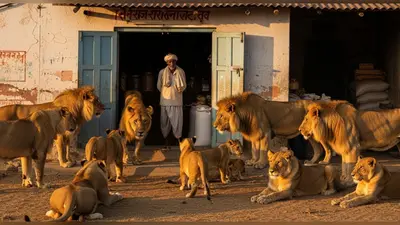 गिर से निकला 11 शेरों का परिवार पहुंचा दुकान, फिर दुकानदार ने अपनी सूझबूझ से किया कमाल!