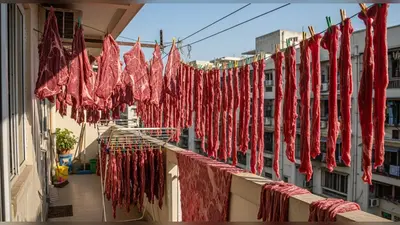 चौंकाने वाला वीडियो वायरल: पड़ोसी की बालकनी में कपड़ों की तरह सूख रहा था कच्चा मांस!