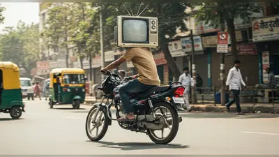 “शाबाश बेटा, नया हेलमेट!” सिर पर टीवी पहनकर बाइक चलाने का खतरनाक स्टंट वायरल, पुलिस जांच शुरू