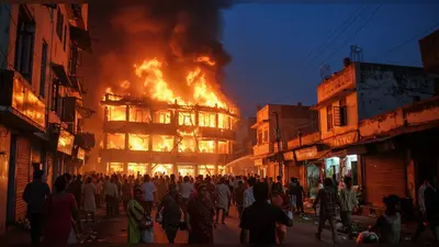 मुरादाबाद के कांठ में टायर शोरूम में लगी भीषण आग, आसपास के घर खाली करवाए गए, लाखों का नुकसान
