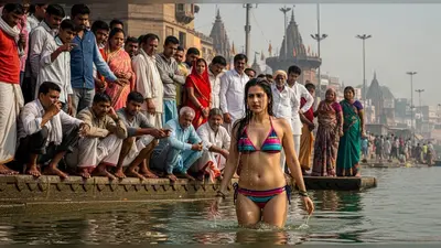 बिकिनी में गंगा डुबकी पर बवाल: महिला पर उठे सवाल, लोग बोले ‘आदमी कच्चा’, छिड़ी बड़ी बहस