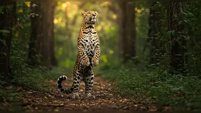 वायरल वीडियो: दो पैरों पर खड़ा हो गया तेंदुआ, शिकार पर दूर से ही गड़ाई नज़र!