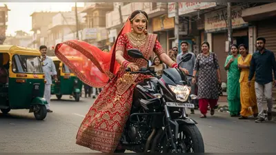 शादी का जोड़ा पहनकर बाइक पर निकली दुल्हन, सड़क पर मचाया धमाल, देखने वाले रह गए दंग!