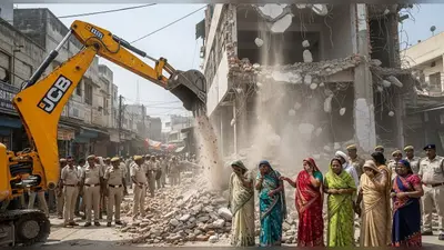 मेरठ सेंट्रल मार्केट में JCB ने ढहाए अवैध निर्माण, बिलख उठे व्यापारी, भारी पुलिस बल तैनात