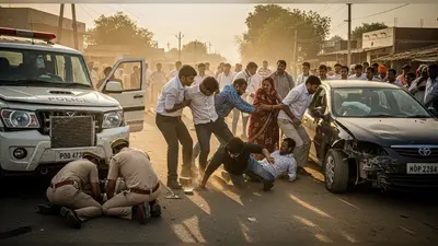 अमरोहा में सनसनीखेज घटना: लूट कर भाग रहे बदमाशों ने पुलिस वाहन में मारी टक्कर, एक पुलिसकर्मी घायल, ग्रामीणों ने तीन लुटेरों को पकड़ा