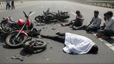 आगरा हाईवे पर रफ्तार का कहर: दो बाइकों की भीषण टक्कर में एक की मौत, तीन गंभीर घायल