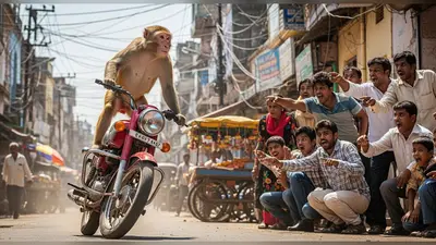 बंदर ने चलाई बाइक, सड़क पर दिखाए खतरनाक स्टंट, वीडियो हुआ वायरल!
